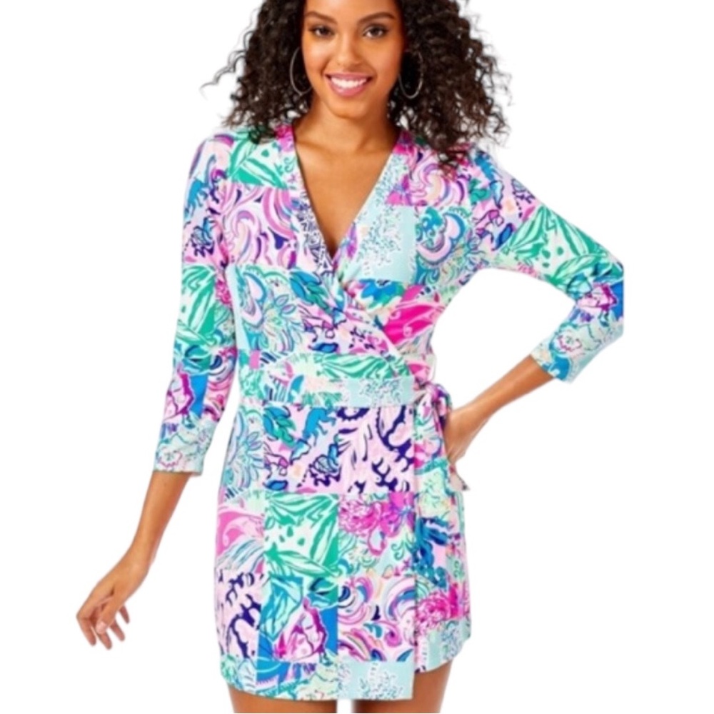 EUC Lilly Pulitzer Karlie Wrap Romper in Multi Patch To Match Size Small